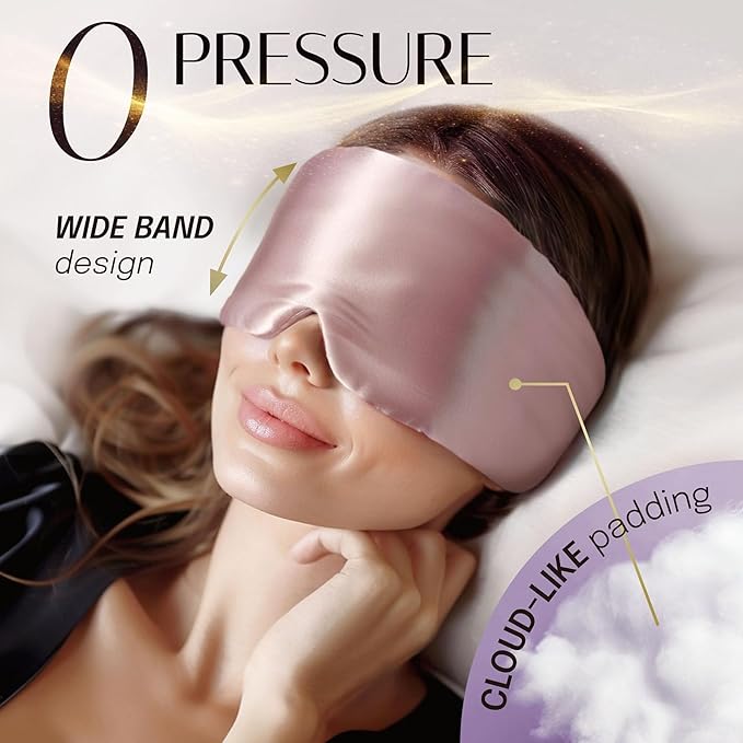 Silk Eye Mask for Sleeping 2 Pack, 100% Natural Silk Sleep Masks for Women Men, Soft Pressureless Cooling Blackout Satin Eye Mask Fits All Heads with Adjustable Strap for Home & Travel