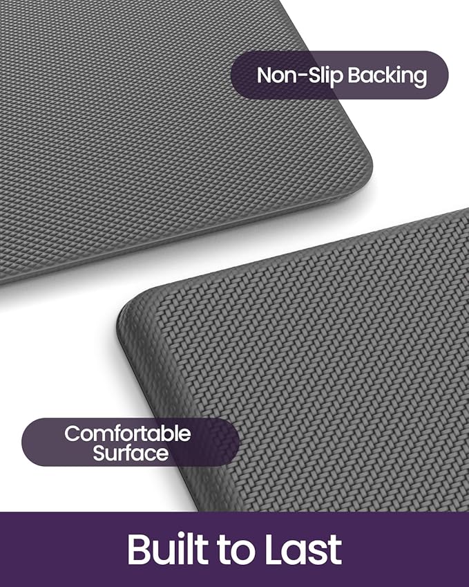 DEXI Kitchen Mat Cushioned Anti Fatigue, Extra Thick Comfort Standing Floor Mats Waterproof, Memory Foam Antifatigue Runner Rug for Desk Office, Sink, Laundry, 39x20, Grey