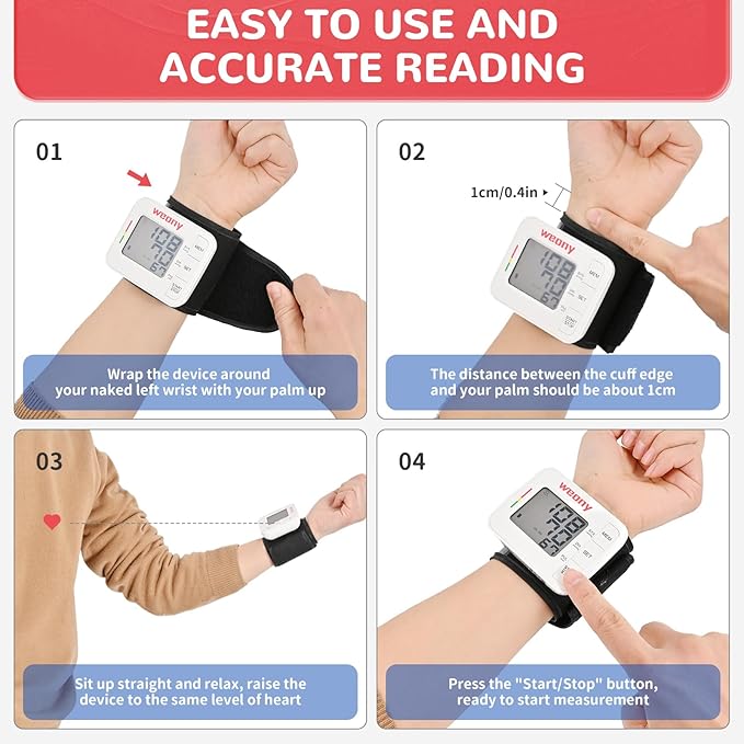 Blood Pressure Monitor for Home Use,Automatic Wrist Blood Pressure Monitor,Adjustable Wrist Blood Pressure Cuff (5.3-8.5”) 2*90 Reading Memory Digital Blood Pressure Machine with Carrying Case