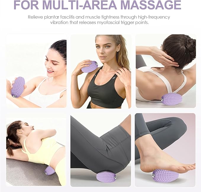 Vibrating Massage Ball for Muscle Recovery, Silicone Myofascial Massage Ball, Plantar Fasciitis Relief,Hip & Psoas Release, Deep Tissue & Trigger Point Roller for Neck, Back, Foot (Purple)