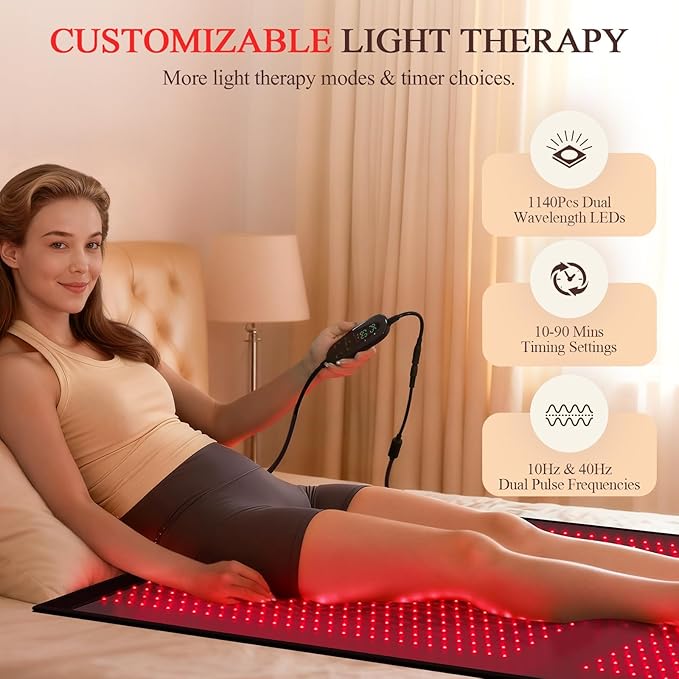 nalax Red-Light Therapy Mat for Body: 66.5''X31.5'' Foldable Infrared Red Light Therapy Pad with 90min Timer Setting - 660nm & 850nm Home Light Therapy for Neck Back Legs Knee Recovery with 1140 LEDs