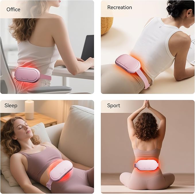 Portable Electric Heating Pad for Period Cramps,Menstrual Heating Pads with 4 Heat Levels and 4 Vibrating Modes for Women Stomach Pain Relief - Pink