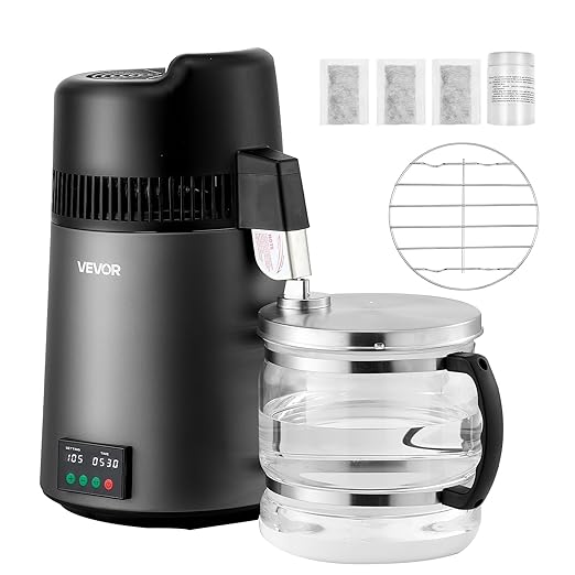 VEVOR Water Distiller, 6L/1.6 Gallon Larger Pure Water Purifier Filter for Home Table Countertop, 900W Glass Pot Distilled Maker, Stainless Steel Interior Drinking Machine to Make Clean Water