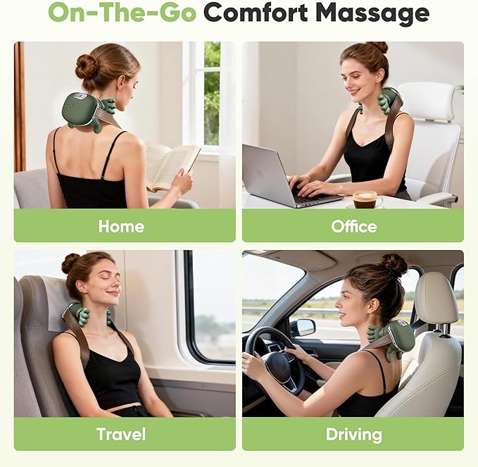 Shoulder and Neck Massager, Bionic Heated Massager, Neck Massager with Fingers, 4D Kneading Massage, Simulates a Real Palm Massage for Comfort, Relax Muscle Tension (Green)