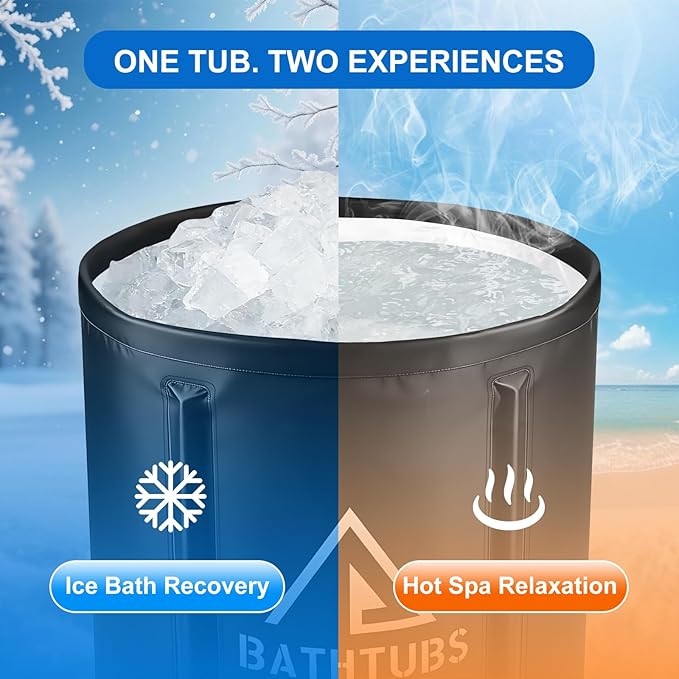 STARBRILLIANT Portable Foldable Bathtub, Collapsible Adult Travel Bath Tub for Camping, Home & Spa, Space-Saving Storage, Durable PVC Material (Black, 27inch)