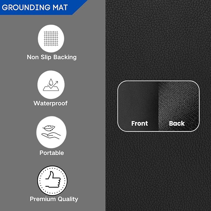 Grounding Mat, 24"x16" Earthing Mat for Desk Versatile Ground Therapy Balanced Energy Overall Wellbeing Grounding Pad for Better Sleep, Pain Relief, Inflammation, with 15 Foot Anti-Tangle Wire
