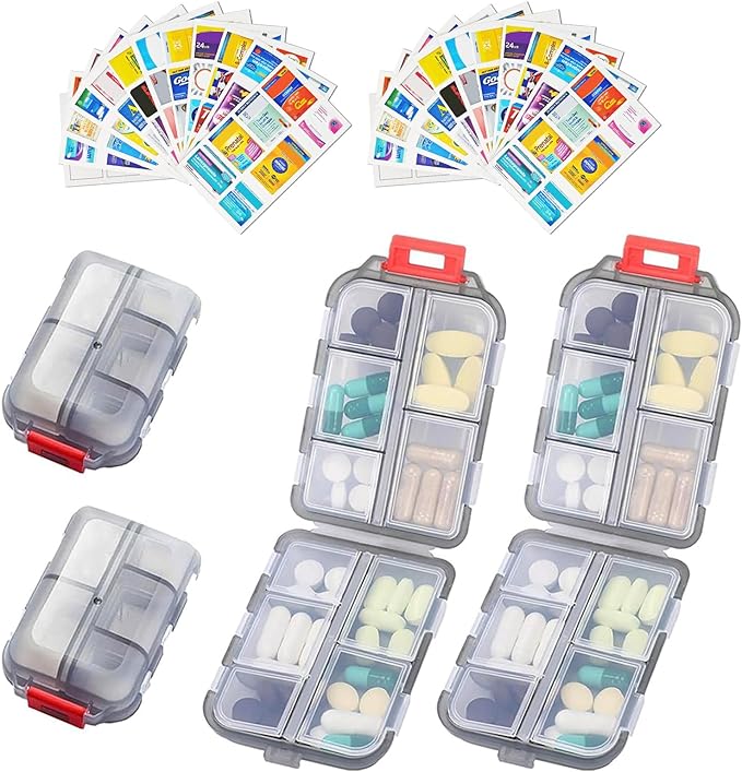 2PCS 7-Day Pill Organizer with Labels – Travel Pill Case, Daily Medication Organizer | Compact & Secure | Fits in Pocket/Purse (3.7” x 2.4”)