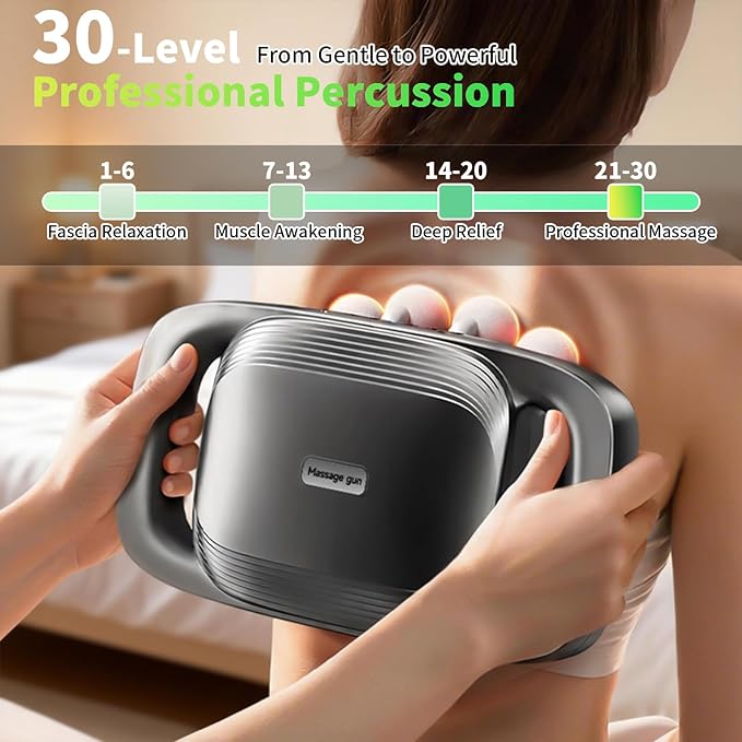 16 Head Massage Gun Deep Tissue, Gift for Husband 2026 Upgrade 48KG Force, 3 Modes & 30 Intensities, Quiet Portable with Dual Safety Protection for Neck Back Legs Waist Pain Relief