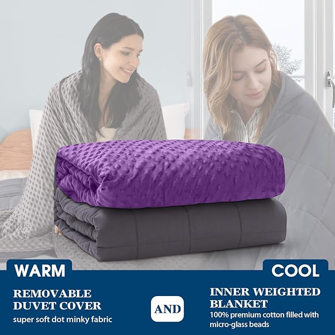 yescool Weighted Blanket for Adults (15 lbs, 60" x 80", Violet) Heavy Blanket for Sleeping Perfect for 140-160 lbs, Queen Size Breathable Blanket with Premium Glass Bead, Machine Washable