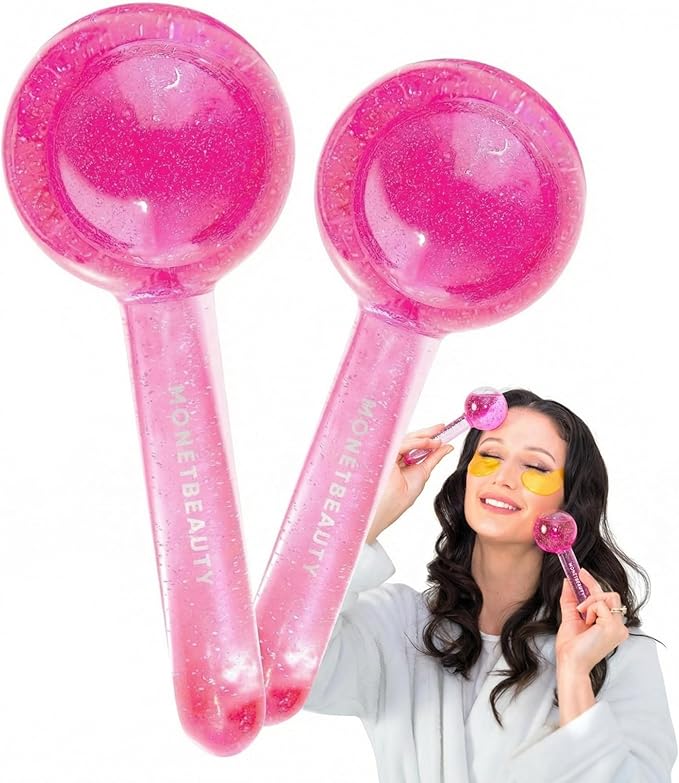 Ice Globes for Face, Freezer Safe and Highly Effective Facial Globes for Daily Beauty Routines, Face Roller to Tighten Skin, Reduce Puffiness, Enhance Circulation and Complexion (Pink)