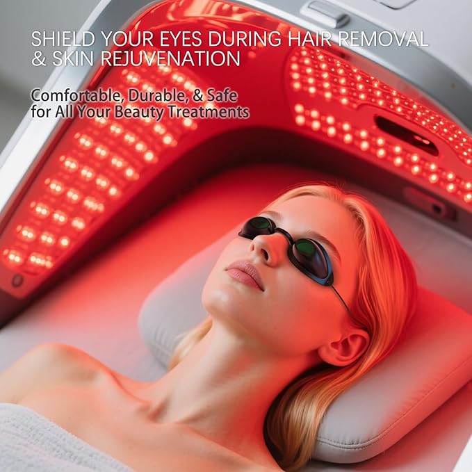 Flexible IPL Goggles Eye Shields - UV Eye Protection Glasses for Skin Therapy, Tanning Bed, Hair Removal, Blocks 200-2000nm Wavelengths, Adjustable Head Strap for Comfort Fit