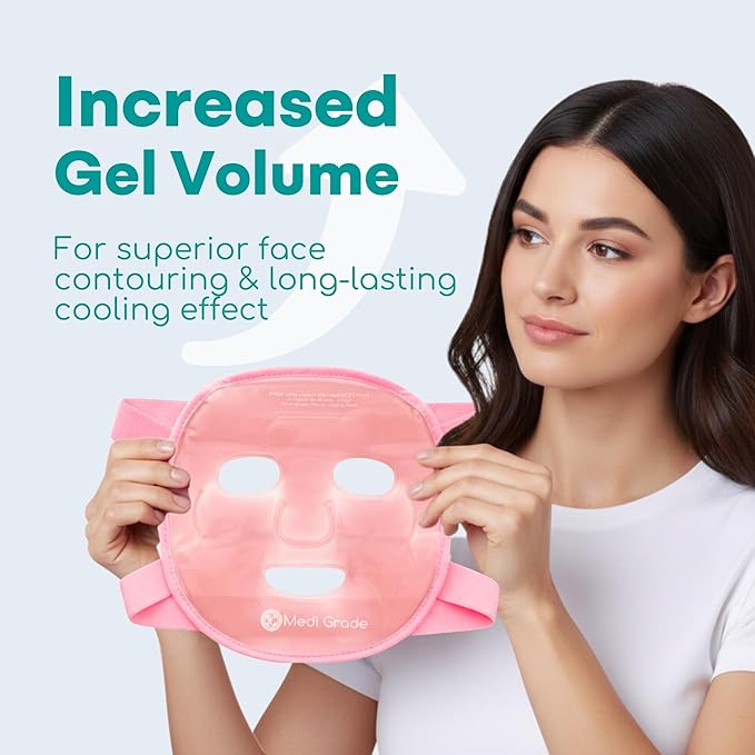 Medi Grade Cooling Ice Face Mask and Cooling Eye Mask for Puffy Eyes, Pink - Self Care Face Ice Pack with ChillGel Face Ice Mask Technology - Cooling Face Mask, Eye Pads and Bag