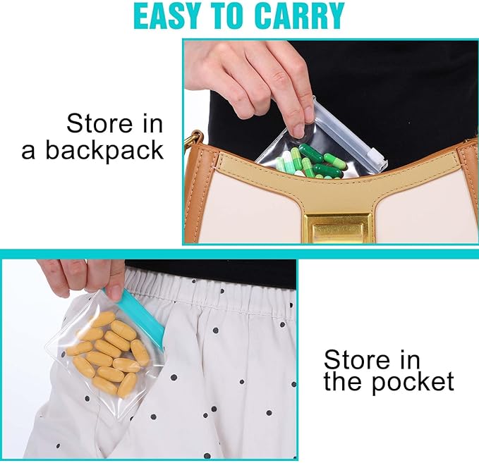 12 Pcs Zippered Pill Pouch Slide Lock Storage Bags Reusable Mini Seal Portable Medicine Baggies Self-Sealing Travel Plastic Case for Home Office Organizing Small Items