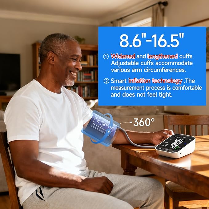 Blood Pressure Monitor【2026 New Upgrade】 Accurate Upper Arm Blood Pressure Cuff for Home Use,Automatic Digital BP Monitors with Wide Range Cuff，Adjustable Large BP Cuff(8.6"-16.5"),2 * 199 Memory