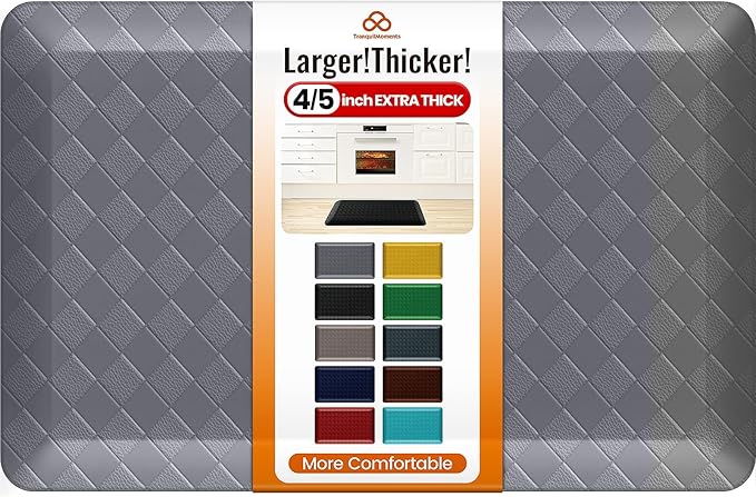 4/5 Inch Extra Thick Kitchen Mats for Floor,Non Slip Anti Fatigue Kitchen Rugs,Waterproof Stain Resistant Sink Mat,Cushioned Standing and Comfort Mats for Office (17"x24" Grey)