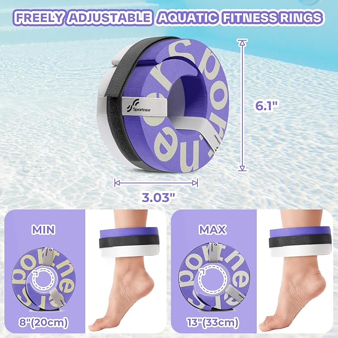 Foam Aquatic Cuffs Exercise Equipment: Sportneer Water Aerobics Float Ring with Adjustable Webbing Pool Exercise Workout Set Water Ankle Ring