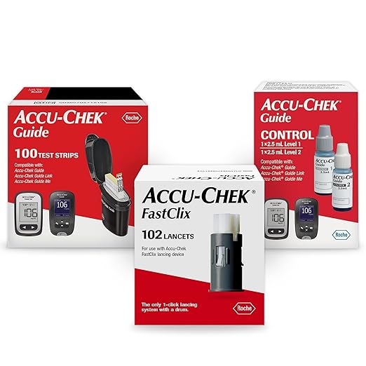 Accu-Chek FastClix Diabetes Blood Sugar Test Kit for Diabetic Glucose Monitoring: 102 FastClix Lancets, 100 Guide Test Strips, and Control Solution (Packaging May Vary)