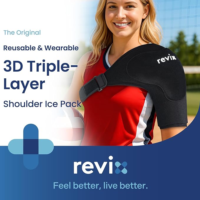 REVIX Triple-Layer Gel Shoulder Ice Pack Wrap for Rotator Cuff, Reusable Ice Pack Shoulder Brace with Extra Removable Coldfocus for 30-Min Long-Lasting Cold Therapy, Soothe Biceps & Muscle Discomfort