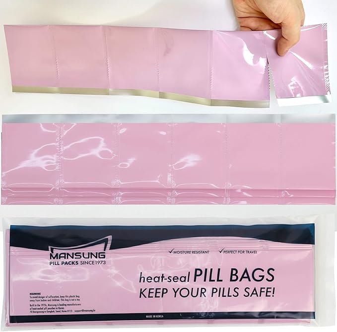Mansung M 600 - Mylar Heat Seal Pill Bags 2.7x3.5 inch/Baby Pink - Mylar Aluminum Foil Pillsuite Organizer Packets with Notch Easy Tear Smell Proof Packaging Food Storage Heat Sealable Open Top Pouch