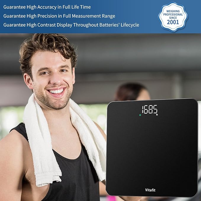 Vitafit Scale for Body Weight, High Accuracy 0.1lb by Our Professional Factory Since 2001, Digital Weight Scale LED and Step On, 3*AAA Batteries Included, 400lb/182kg, Spray Silver Black