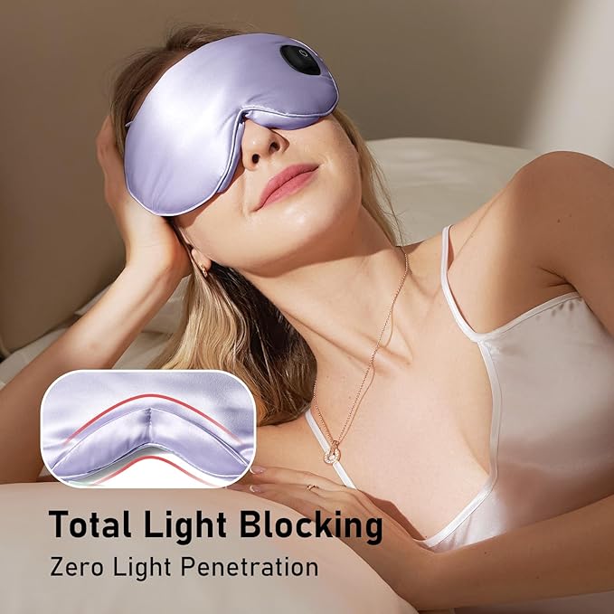 LitBear Heated Eye Mask, Silk Cordless Warm Eye Compress for Dry Eyes, Light Blocking Heat Eye Mask for Women Men, Soft Eye Heating Pad for Dry Eyes, Travel, Rechargeable, Washable Cover (Purple)