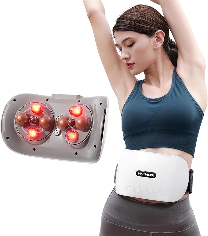 Bian-Stone Abdominal Massager with Heat - Dual Disc Electric Belly Fat Machine for Period Pain & Bloating Relief, Stomach Massager to Aid Digestion & Gas, Constipation Comfort
