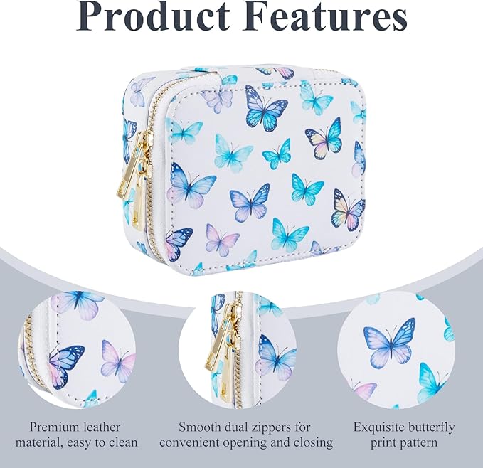 Weekly Pill Organizers, Portable Pill Case with Removable Pill Sorter, Travel Pill Organizer 7 Day,Leather Vitamin Box, Medicine Dispenser, Daily Pill Box Travel Case. (White with Butterfly)