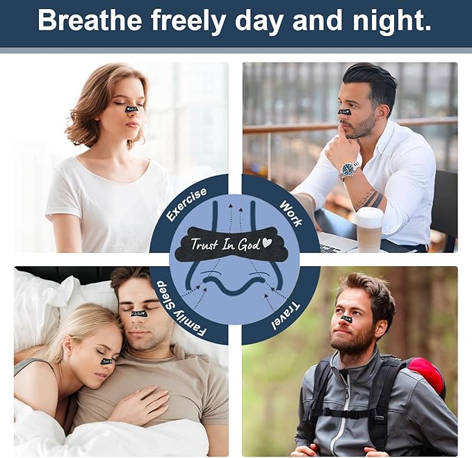 Nasal Strips for Snoring - Extra Strength Nose Strips for Breathing - Nose Tape for Sport, Work and Sleep - Anti Snoring Strips Help Stop Snoring (Black-60 PCS)