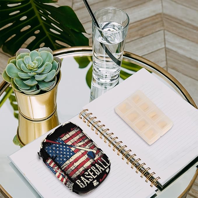 American Flag Baseball Travel Pill Organizer Box Weekly Portable Pill Case Daily Pills 7 Day Small Birth Control Pills Container Removable Compartments for Medicine Vitamins Fish Oil