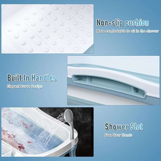 Large Size Foldable Portable Bathtub for Adults, 56 Inch Freestanding Surround Collapsible Bathtub, Soaking Tub, Portable Bath Tub for Family Sweat Steaming, Hot Bath, Ice Bath Tub