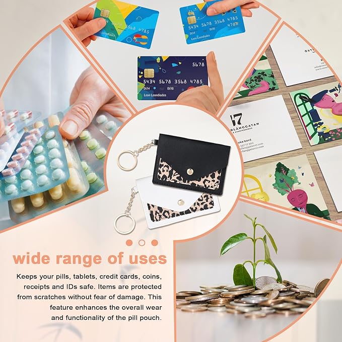 2 Packs Birth Control Pill Case Sleeve Packet, 4.3 X 3 Inch PU Leather Wallet Birth Control Pill Case Holder with Key Ring for Pill Card Organizer