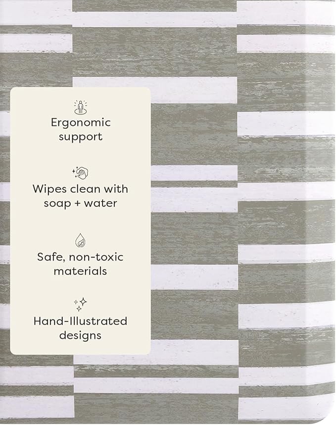 House of Noa Nama Standing Mat – Anti-Fatigue Cushioned Kitchen Mats for Floor | Ergonomic Bounce-Back Foam Kitchen Mats | Anti-Fatigue Mats for Kitchen & Standing | Sutton Stripe Basil | 30" x 108"