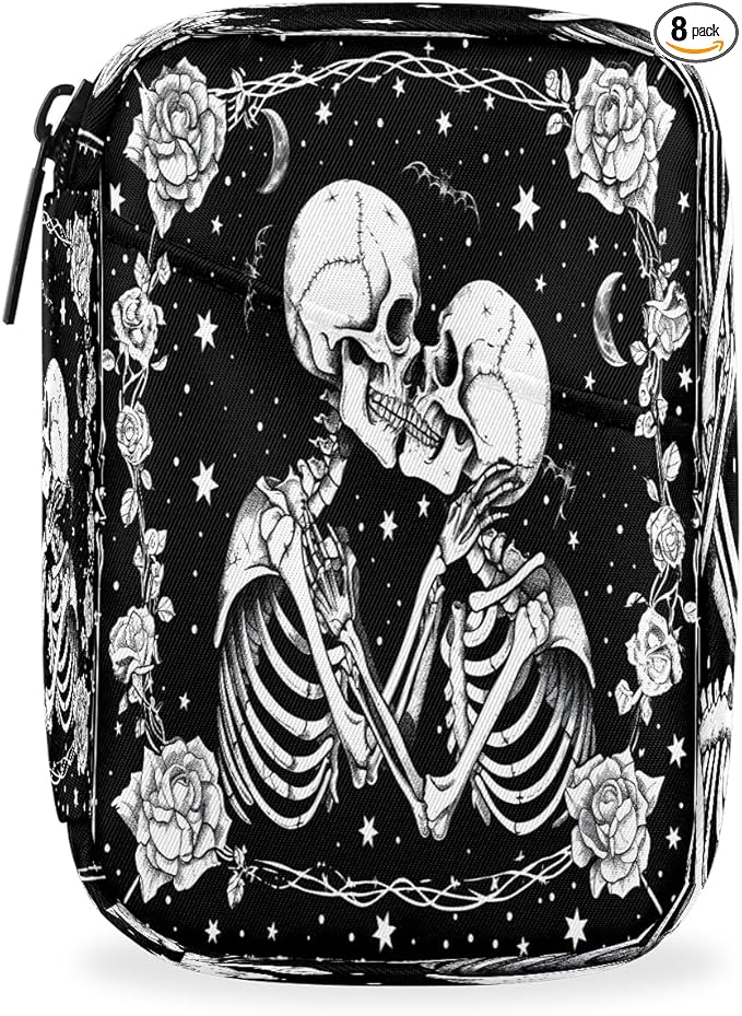 Weekly Travel Pill Organizer Case for Purse with Removable 7 Day Box Portable Compact Size Pill Box Fashionable Pill Container for Medicine Vitamin Supplement Skull Halloween Goth