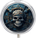 Skeleton Pirate-1 Pill Box Travel Pill Case for Purse Pocket Weekly Medicine Organizer with Mirror 3 Compartment Round Medicine Case Portable PillcaseHolder for Daily