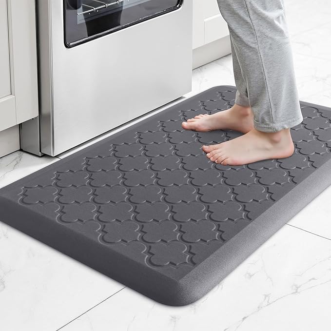4/5 Inch Thick Anti-Fatigue Kitchen Mat Water Resistant Non-Slip Kitchen Floor Mat Ergonomic Comfort Standing Mat for Home Kitchen Office Laundry 17.3"x 28" Grey