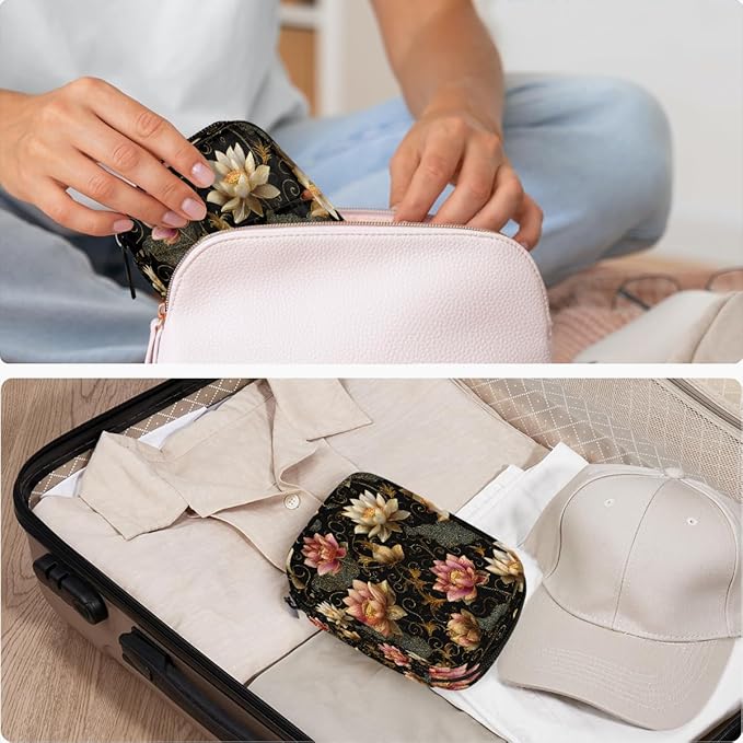 Lotus Ethnic Style Pill Case Everyday Travel, 7 Day Weekly Medicine Pill Box Compact Portable Pills Bottle Organizer with Zipper for Daily Vitamin Medicine Holder Bottle Organizers Bag