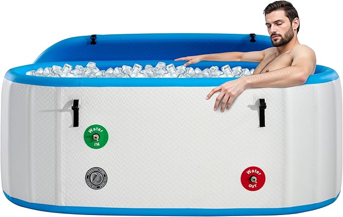 Albott Inflatable Cold Plunge Tub for Athletes, Ice Bath Tub with Insulated Lid & Non-Slip Mat, Water Chiller Compatible, Portable for Indoor & Outdoor Recovery, 210 Gal, 71"L x 35"W x 30"H