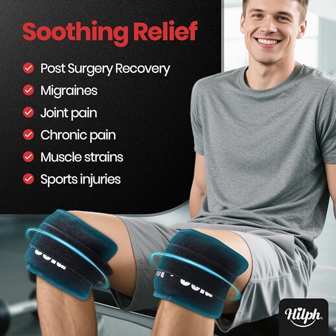 Hilph Ice Pack for Injuries Reusable, 2 Packs Hot Cold Soft Gel Ice Pack with Adjustable Strap, Flexible Ice Wraps for Joints and Muscle, Back, Knee & More Discomfort Relief (9.5" x 4.7") Black