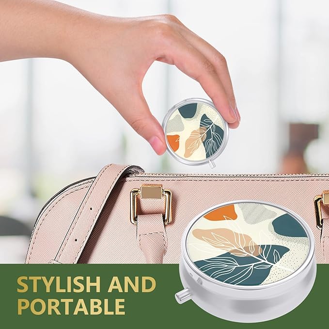 Nipichsha Pill Box, Small Pill Case for Purse & Pocket, Cute Travel Medicine Organizer, Portable Medicine Container Holder to Hold Vitamins, Medication, Fish Oil & Supplement, Desert Leaf