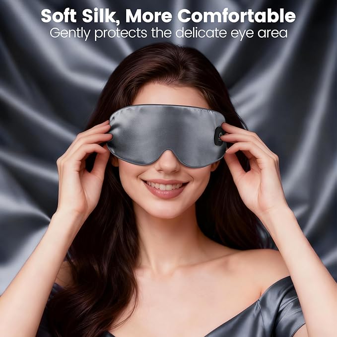 Cordless Heated Eye Mask for Dry Eyes, Blocking Light Warm Compress Rechargeable, 1000mAh Electric Eye Heating Pad for Sleeping, Washable Heat Sleep Mask with 3 Temperature Settings, Grey