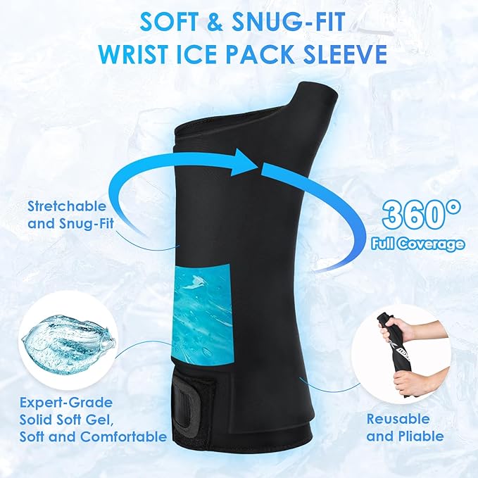 Comfitech Wrist Ice Pack Wrap for Hand, Thumb & Arm with Extended Coverage, Carpal Tunnel Cooling Sleeve for Better Putting On & Off, Cold Gloves Reusable, Medium, Two Packs