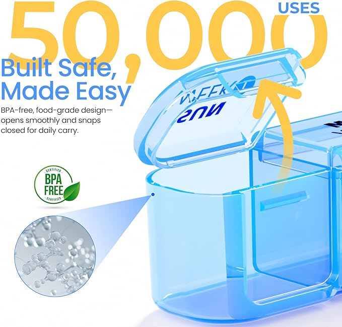 Betife Monthly Pill Organizer 1 Time a Day, 4 Weekly Pill Box Organizer Once a Day, 30 Day Large Pill Case for Travel, 31 Day Daily Medcine Container for Vitamins, Supplement & Medication (Blue)