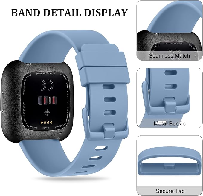 Mugust Sport Bands Compatible with Fitbit Versa, Classic Soft Silicone Replacement Wristbands Straps for Fitbit Versa 2 Smart Watch Women Men (Small, Senior Blue)
