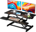 35" Standing Desk Converter, Height Adjustable Desktop Riser with Keyboard Tray for Two Monitors, Sit to Stand up Computer Workstation for Home Office, Black