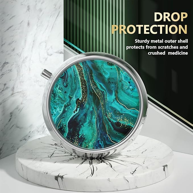 Nipichsha Pill Box, Small Pill Case for Purse & Pocket, Cute Travel Medicine Organizer, Portable Medicine Container Holder to Hold Vitamins, Medication, Fish Oil & Supplement, Ocean Marble