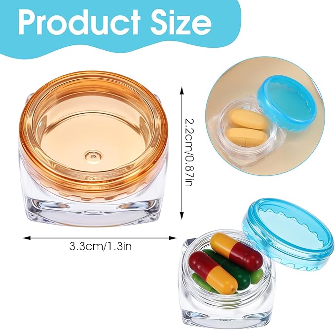 Small Pill Organizer Box, 5 Pcs Travel Pill Cases Holder Portable Daily Pill Box Container BPA Free Medicines Storage Cases for Purse Pocket Briefcase (Purple/Pink/Yellow/Orange/Blue)