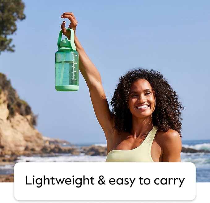 Takeya Tritan 64 oz Motivational Water Bottle with Straw Lid - Durable, BPA-Free - With Time Marker - Leakproof & Non-Slip Bumper - Cloud White