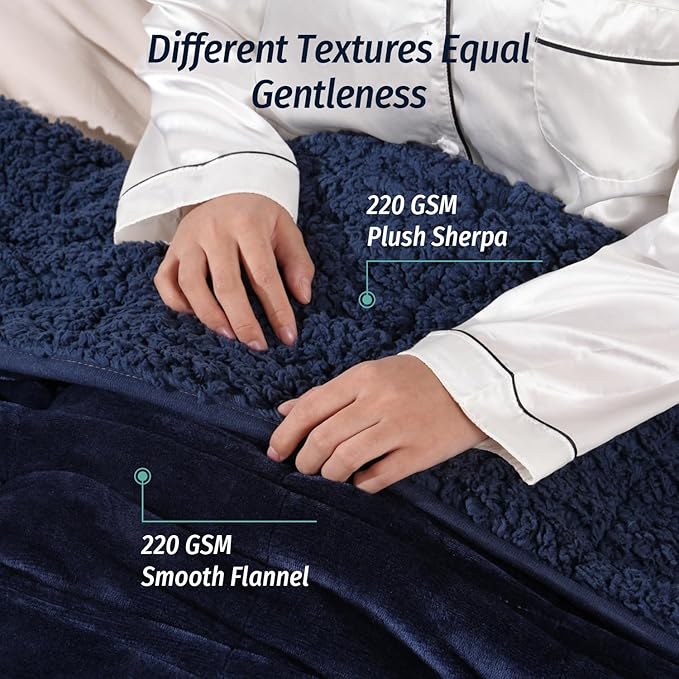 Wemore Sherpa Fleece Weighted Blanket for Adult, 20 lbs Dual Sided Cozy Fluffy Heavy Blanket, Ultra Fuzzy Throw Blanket with Soft Plush Flannel Top, 60 x 80 inches Navy Blue on Both Sides