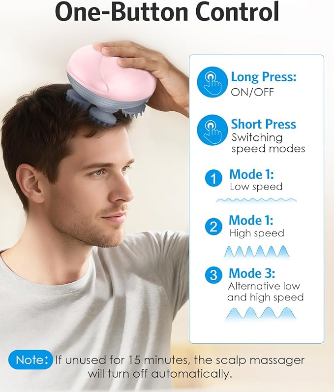 AMIR Electric Scalp Massager, Portable Head Scratcher with 96 Kneading Nodes, Handheld for Stress Relief and Pain Relief, Ideal Valentine‘s Day Gift for Her/Him (Pink)