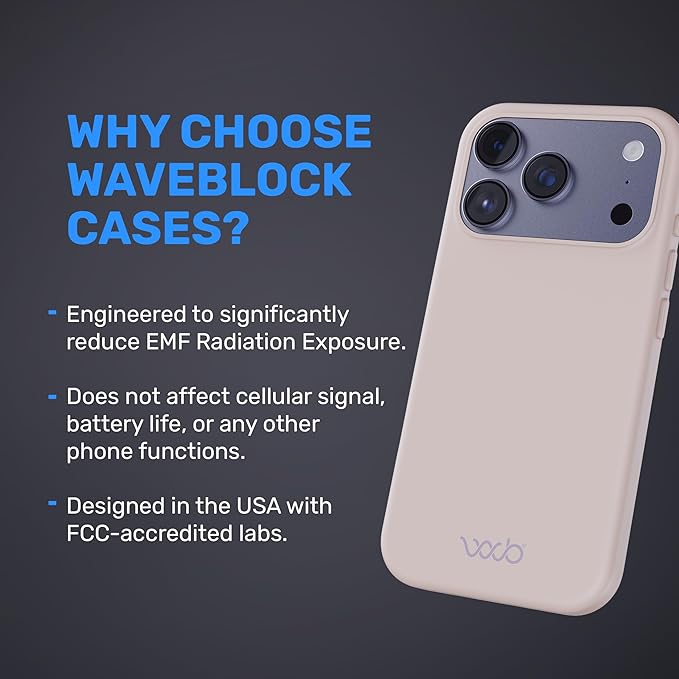WAVEBLOCK EMF Protection Silicone iPhone Case Compatible with iPhone 17 Pro, Radiation Blocker, 5G Shield Reduction, Lightweight, USA Patented and Tested in FCC Lab, Stone